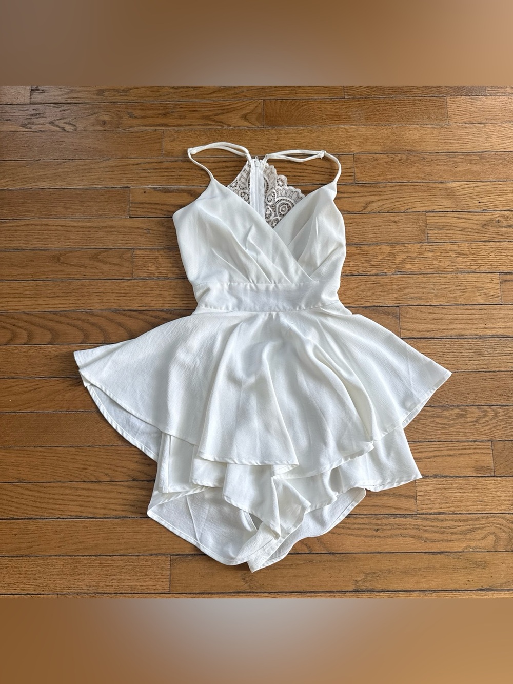 Windsor White Layered Lace-Back Romper Dress
